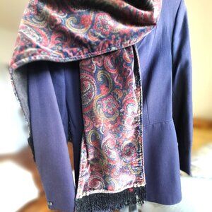 Velvet paisley scarf, winter wear thermal material backing, beading on ends